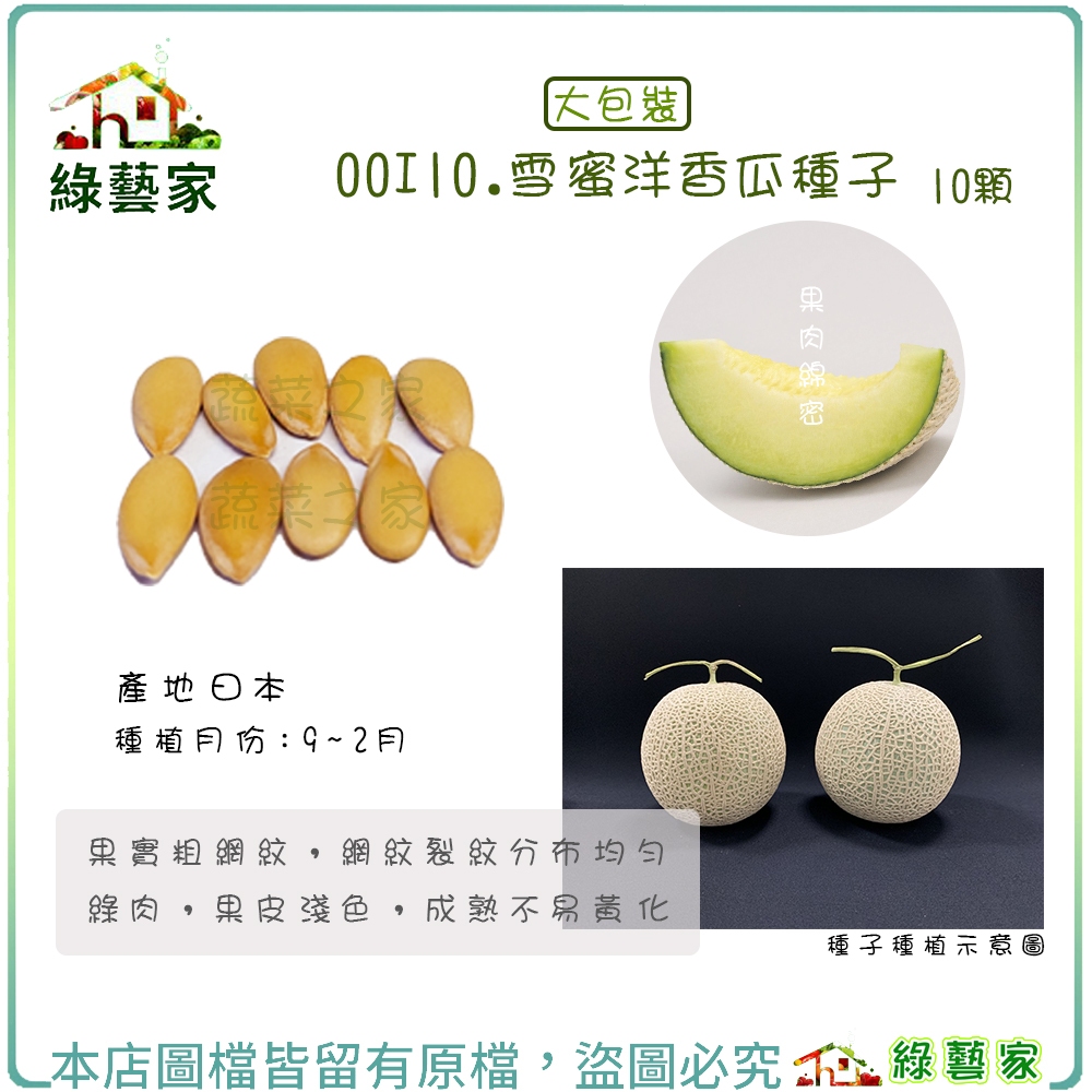 【綠藝家】大包裝I10.雪蜜洋香瓜種子10顆日本阿露斯(アールス)綠肉粗網紋 耐白粉病、蔓割病