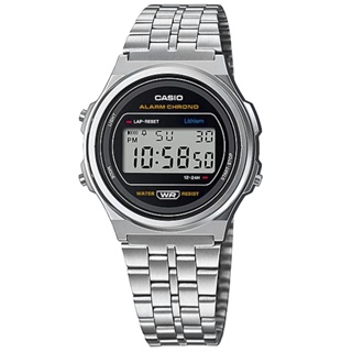 CASIO / 卡西歐 復古懷舊 計時碼錶 電子數位 不鏽鋼手錶 黑銀色 / A171WE-1A / 36mm