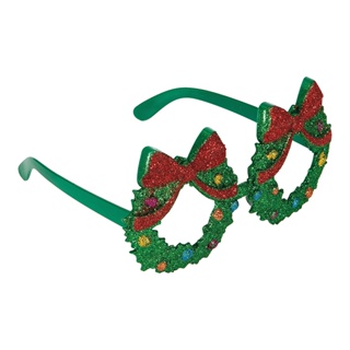 派對城 現貨 【聖誕花圈眼鏡1入】 歐美派對 派對裝飾 穿戴 造型眼鏡 聖誕節 聖誕佈置 派對佈置 拍攝道具
