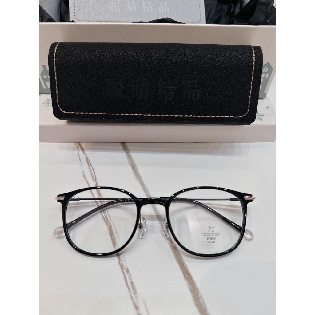 麗睛眼鏡【造型濾藍光眼鏡】可刷卡分期 M3702 黑色 平光眼鏡 韓系鏡架 韓系眼鏡 可配近視度數 聖誕節交換禮物