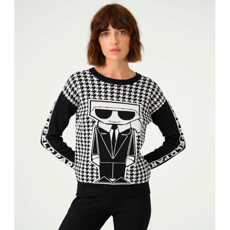 Karl Lagerfeld 卡爾老佛爺 sweater logo tape 千鳥格針織上衣 毛衣