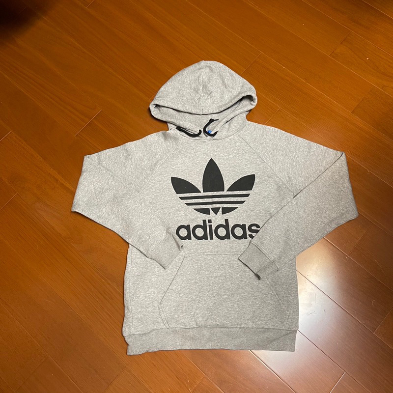 （Size 美版S) Adidas 灰色大Logo 刷毛帽t （1212）