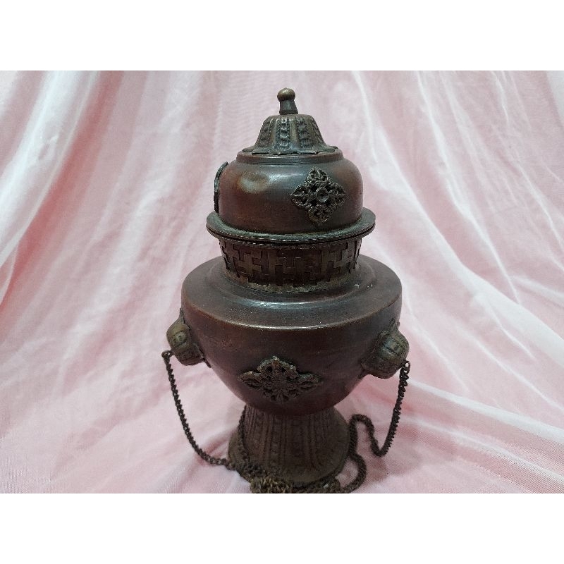 早期尼泊爾帶回可掛式紅銅香爐