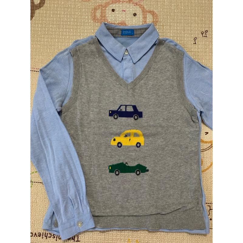 麗嬰房毛衣拼襯衫假兩件上衣，適合8-9歲男童～售350元