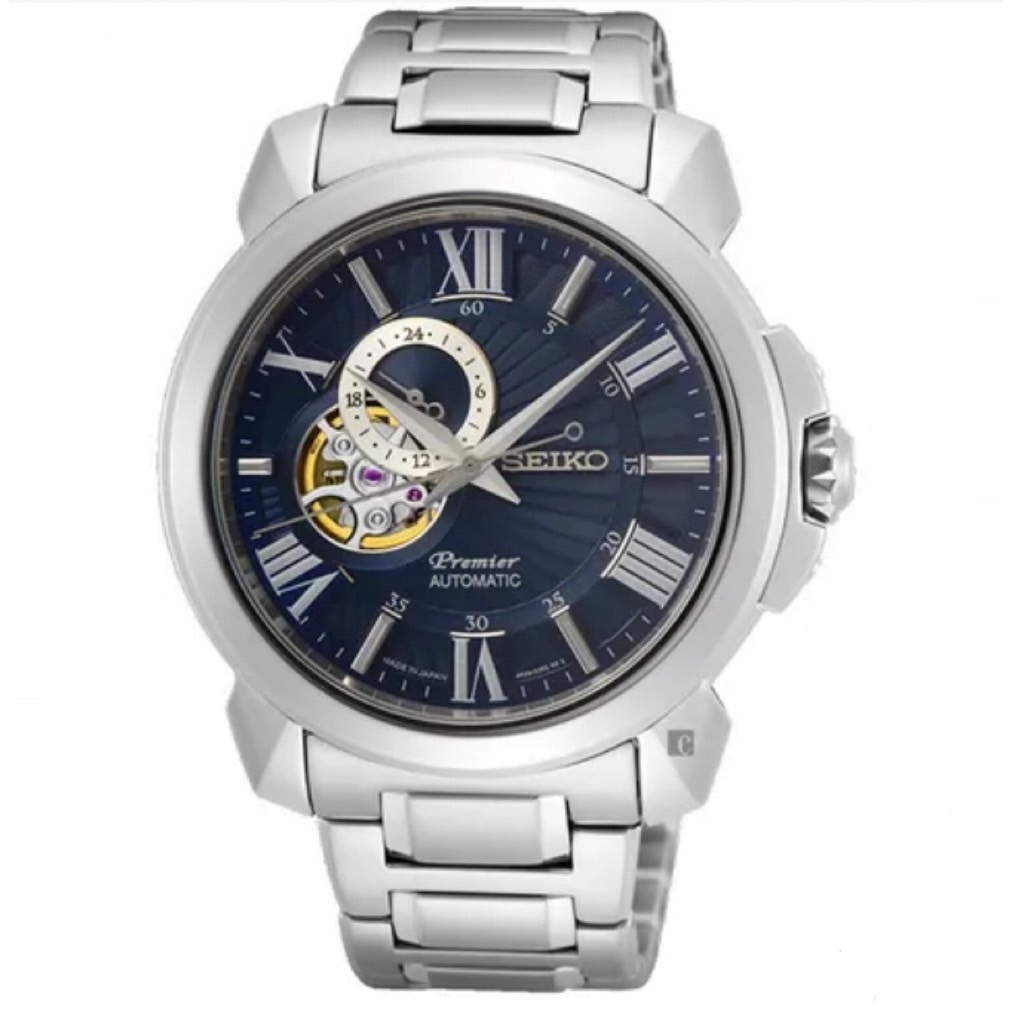 【SEIKO 精工】Premier 開芯羅馬鏤空機械時尚腕錶4R39-00S0B  43mm 現代鐘錶SK016