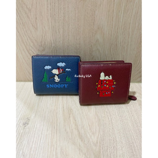 免運✨臺灣現貨✨美國🇺🇸Coach peanuts 史奴比 snoopy真皮 荔枝 牛皮 拉鍊 短夾 零錢袋 藍色 紅色