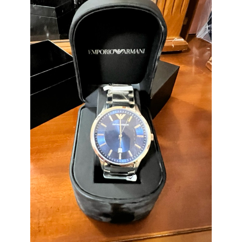 EMPORIO ARMANI亞曼尼AR2477手錶 日期 藍面 鋼帶 男錶 全新原廠正品