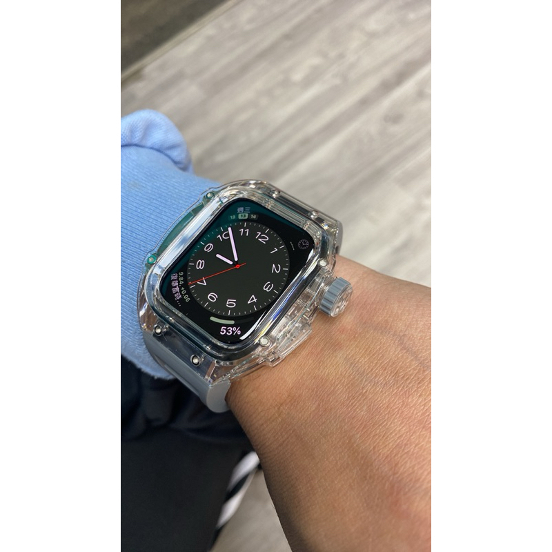 售透明改裝錶帶 適用Apple Watch 改裝錶帶 S8 S7 S9 SE 44mm 45mm 矽膠錶帶 男士錶帶