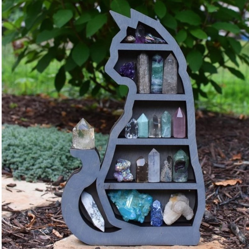 在台現貨創意黑色貓咪三層木架 水晶展示架 客廳裝飾 模型 儲物架 置物架 交換禮物