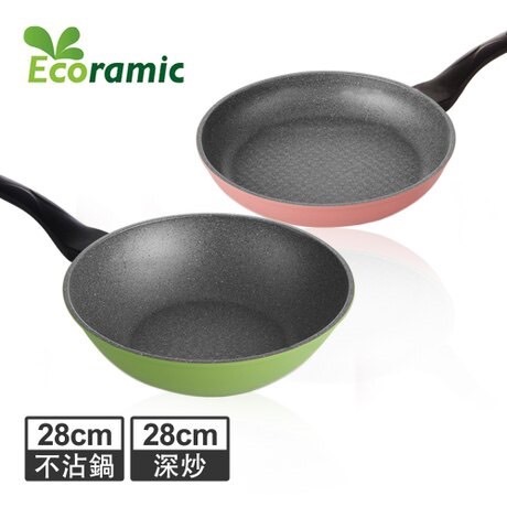 韓國 Ecoramic 不沾鍋 平底鍋 深炒鍋 28cm 鈦晶石頭抗菌不沾鍋 【可超取】 韓國製造