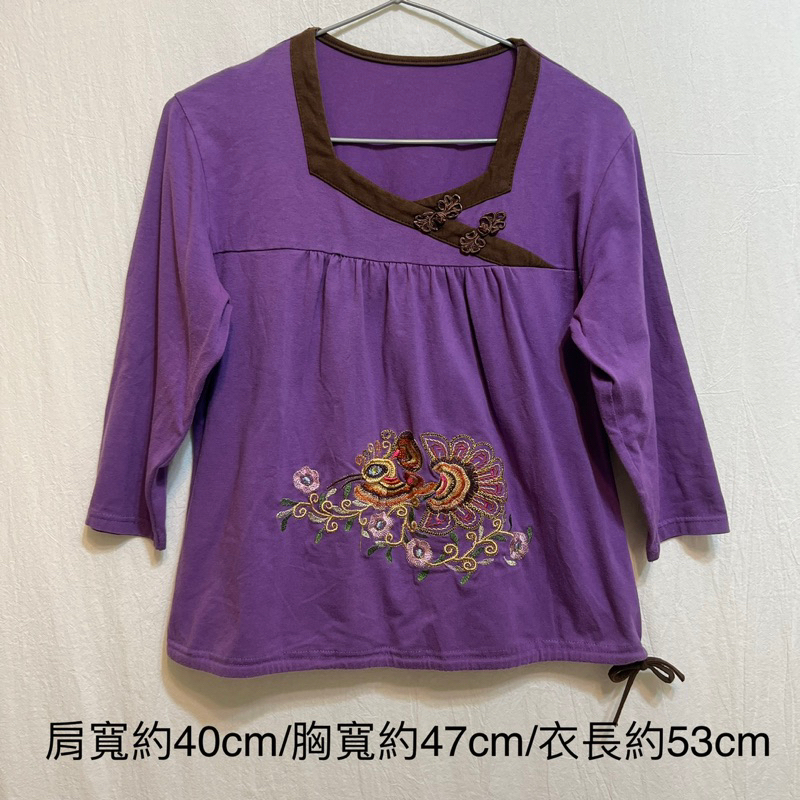 二手衣拍賣-復古中國風七分袖紫色上衣