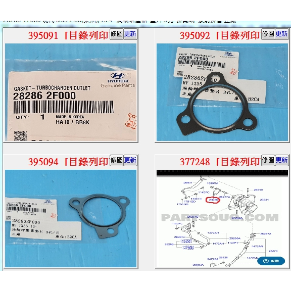 【成皿】28286-2F000 渦輪增壓氣墊片-排氣端 3孔 正廠 現代IX35柴 SANTA-FE2.2