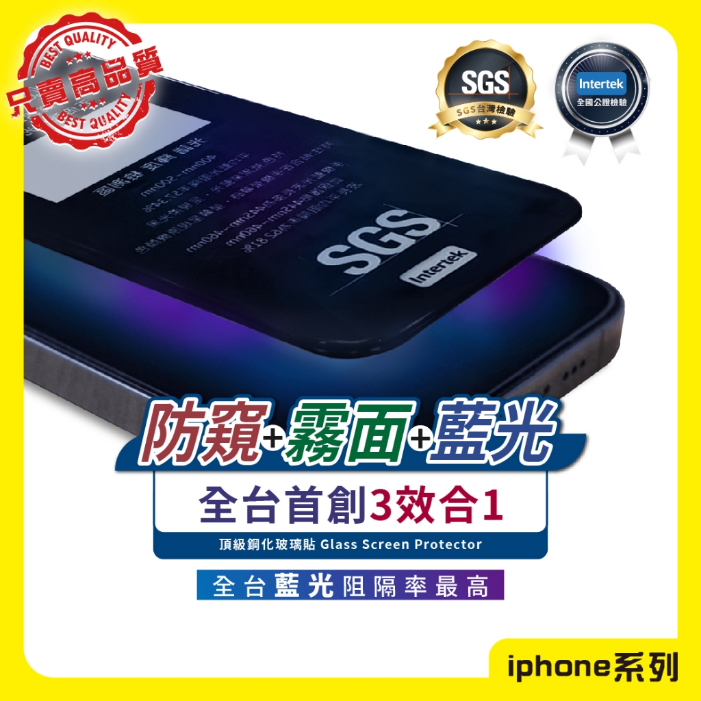 【首創三合一】滿版 抗藍光 防窺 霧面 鋼化膜 保護貼 iPhone 17 16 15 14 13 12 Pro MAX