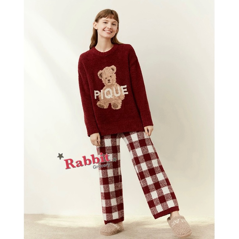 🎉小兔雜貨🐰🎉日本Gelato pique 冬日限定款泰迪熊格紋緹花絨毛睡衣組