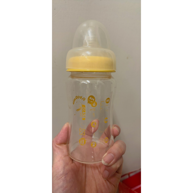 黃色小鴨 二手寬口玻璃奶瓶180一個含奶嘴2個奶嘴蓋2個