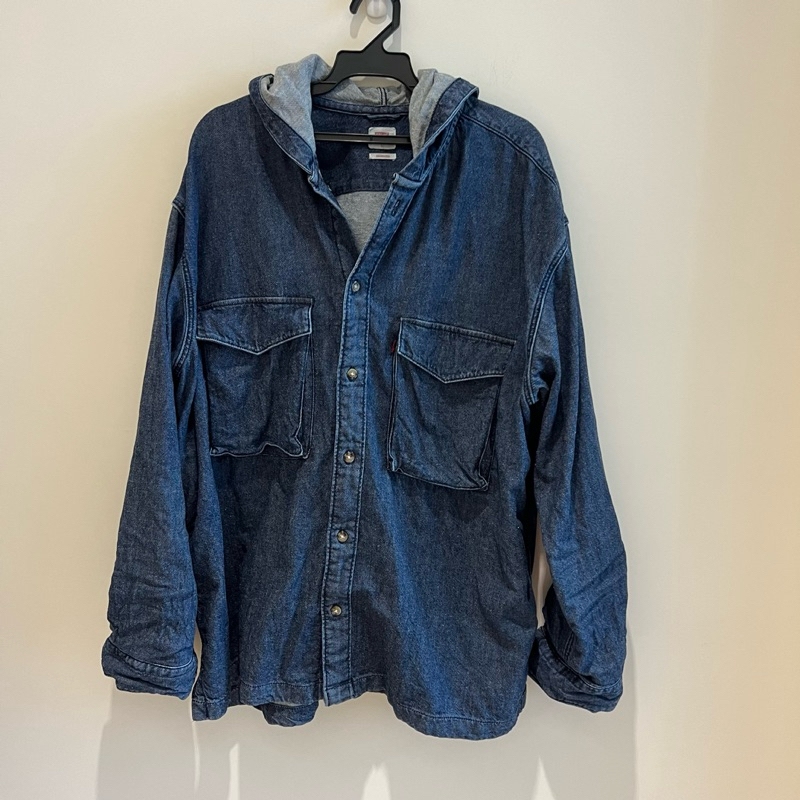 （二手）Levi’s 牛仔連帽襯衫外套 大口袋連帽外套 襯衫外套 oversize L號 男女皆可穿