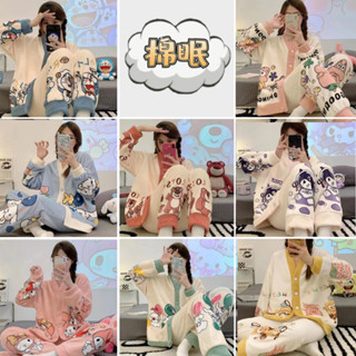 ☁☁棉眠家居生活☁☁【現貨臺灣出貨】珊瑚絨睡衣女秋冬季加厚加絨可愛卡通史努比保暖冬天法蘭絨家居服 睡衣套裝 女生睡衣 棉