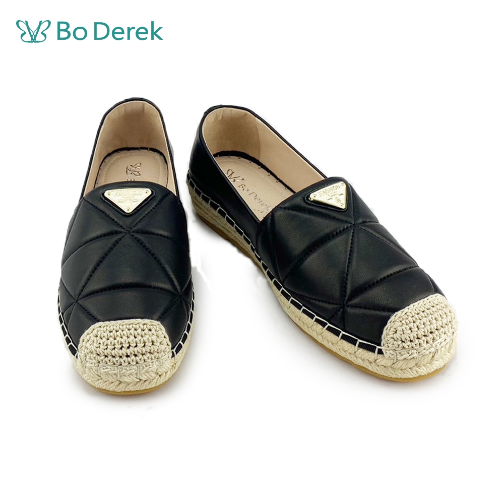 Bo Derek 菱格紋全皮漁夫鞋-黑色