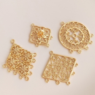 宏雲Hongyun-Ala-保色14K鍍金（薄層）鏤空花邊幾何型心形菱形多吊環diy流蘇耳環首飾品配件