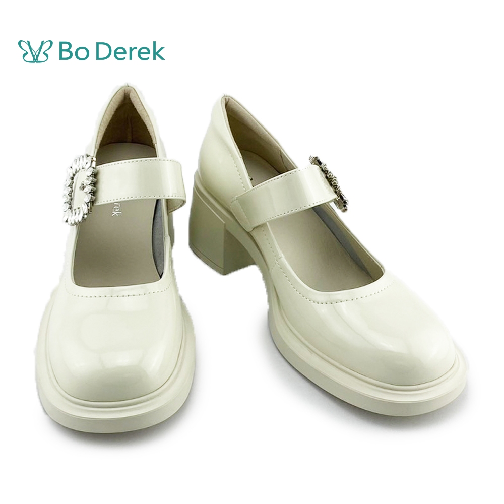 Bo Derek 復古日常牛皮純色瑪莉珍厚底鞋-白色