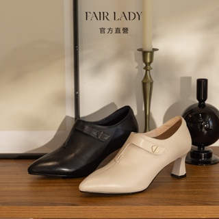 FAIR LADY 優雅小姐 氣質美型羊皮高跟踝靴 奶油白色 黑色 (8H2770) 女靴 短靴 踝靴 真皮踝靴