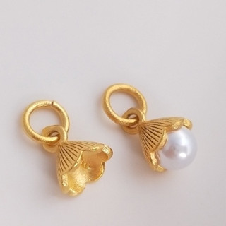 宏雲Hongyun-Ala-0801--保色沙金半孔珠託花苞吊墜珍珠玉石花托吊飾diy手工飾品掛件材料