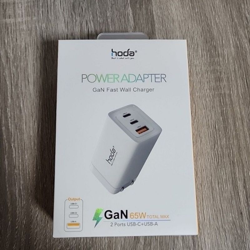 全新-hoda GaN氮化鎵65W智慧三孔電源供應器  白色 充電頭