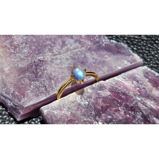 近全新轉賣政大水晶男Crystal Man社團玻璃體月光石925純銀鍍18k金活動戒圍戒指