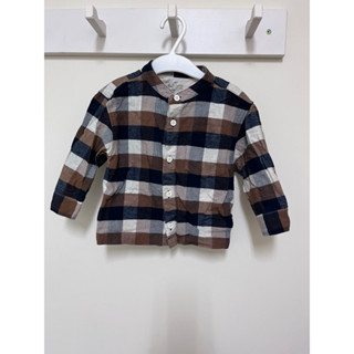 二手MUJI無印良品童裝格紋無領棉襯衫90cm