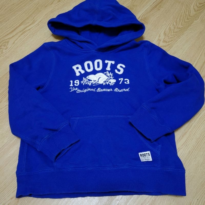 roots kids 帽T 連帽 長袖 上衣 帽 大logo 大海狸 5T