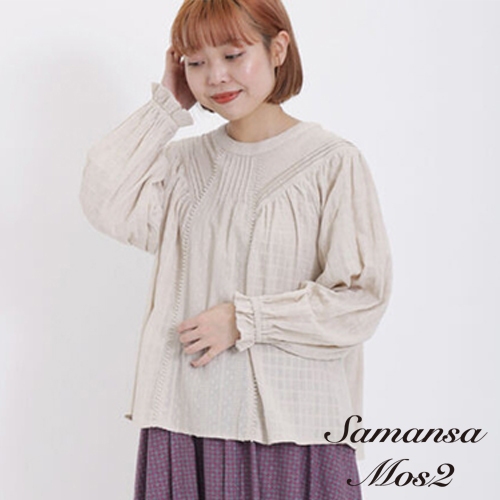 Samansa Mos2 蕾絲細褶棉質長袖襯衫上衣(FB37L0A1080)