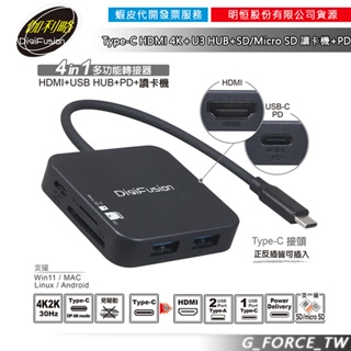 伽利略 CUHR2C Type-C HDMI 4K U3 HUB+SD/Micro SD 讀卡機+PD【GForce】