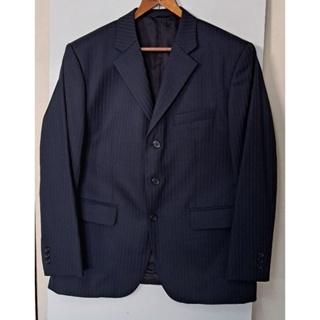VALENTINO WORLD 范倫鐵諾65%羊毛深藍色細條紋秋冬季西裝外套
