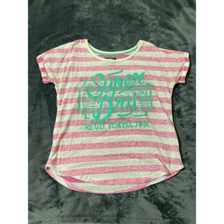 度乾燥 Superdry T-shirt 短袖 T恤 上衣 Logo S號 女版 條紋 粉紅 寬鬆版