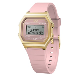 Ice Watch- ICE DIGIT RETRO系列 復古金框矽膠電子錶 32mm-粉紅色