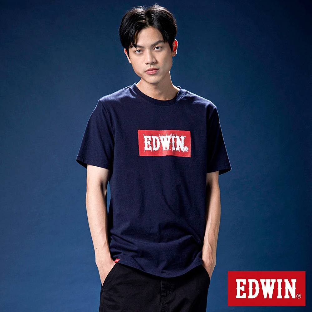 EDWIN 網路獨家 手繪草圖BOX LOGO短袖T恤(丈青色)-中性款