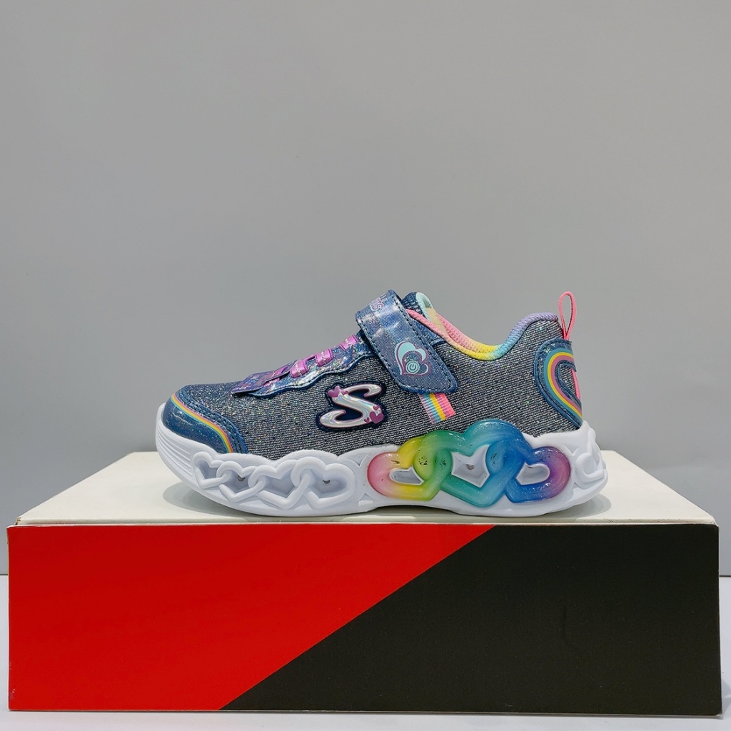 SKECHERS INFINITE HEART LIGHTS 中童 彩虹 魔鬼氈 電燈鞋 發光鞋 303751LNVMT