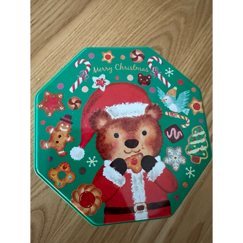 聖誕節 綠色 紅色 小熊餅乾 曲奇 鐵盒 六角形 聖誕老人