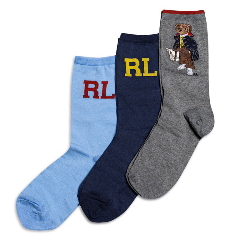 🐻 現貨 Polo Ralph Lauren Polo Bear襪子禮盒秋冬新款女成人熊熊🐻 深灰色RL泰迪熊襪子