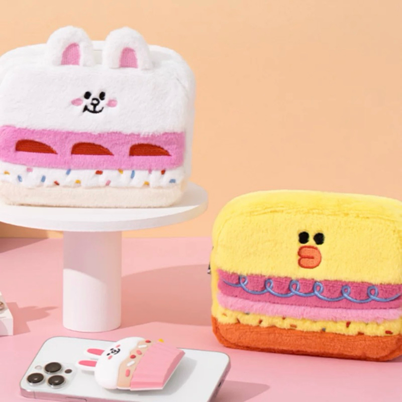 全新現貨特價 ❤️ 韓國 LINE FRIENDS BRWON 熊大 兔子 甜點 巧克力 草莓蛋糕 化妝包 毛絨收納包