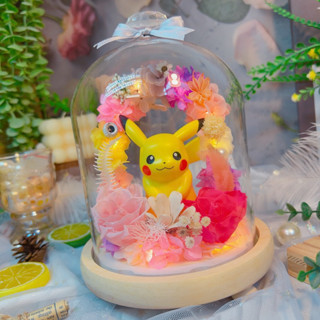 【森日好好】臺灣 手作禮品 永生花玻璃罩 永生花夜燈玻璃罩 聖誕節禮物 永生花 畢業禮物 生日禮物 永生花夜燈 皮卡丘