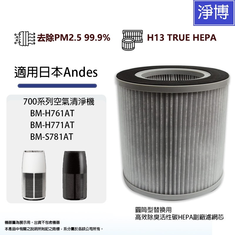 適用Andes Bio Micron BM-H761AT H771AT S781AT空氣清淨機除臭活性碳HEPA濾網