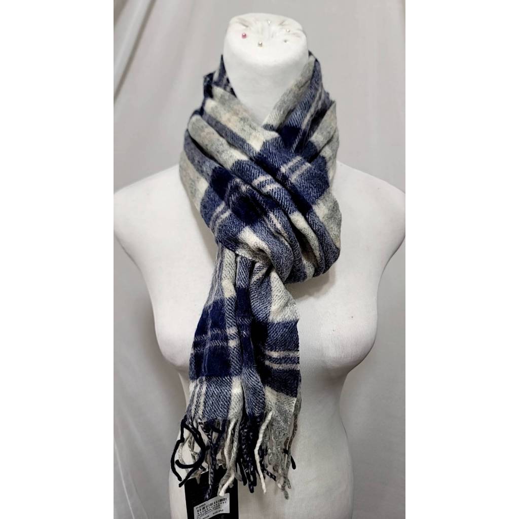 英國品牌 蘇格蘭製 KILTANE 藍灰格紋純羊絨圍巾