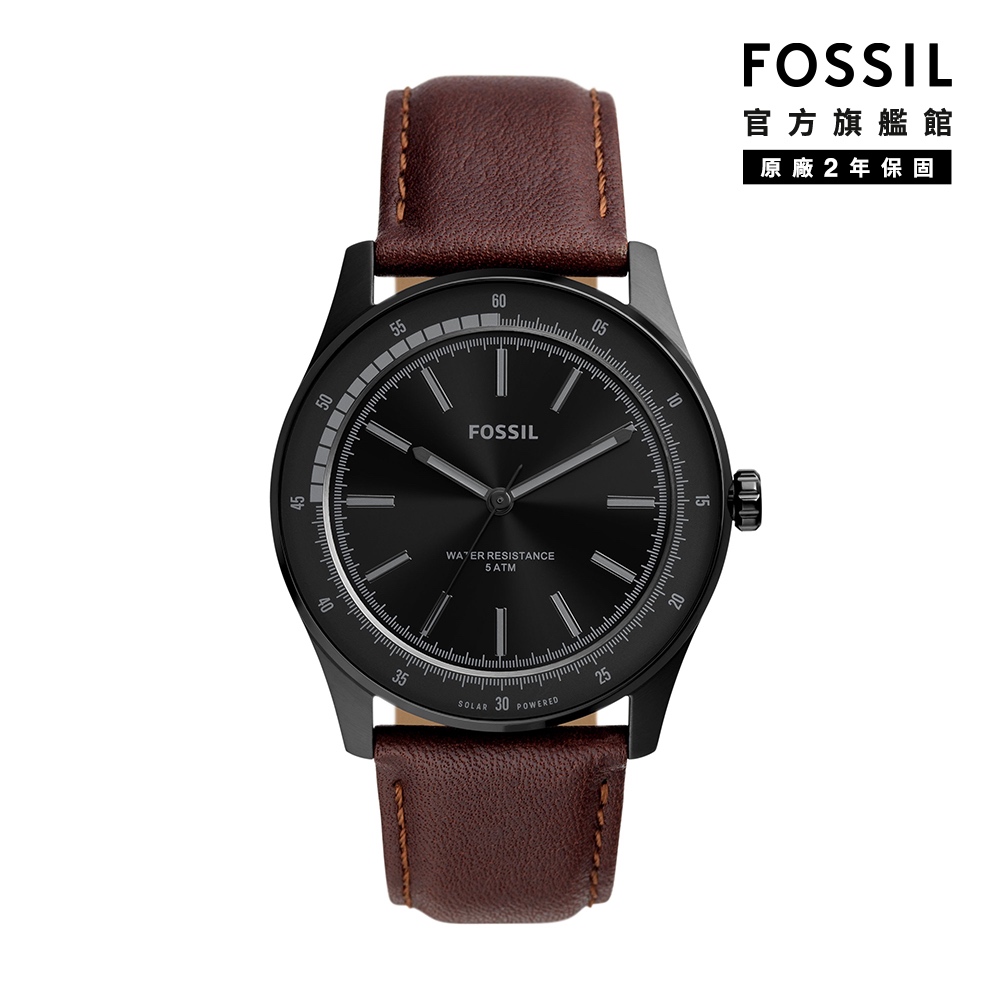 【FOSSIL 官方旗艦館】Sullivan 低調簡約太陽能手錶 咖啡色真皮錶帶 44MM BQ2666