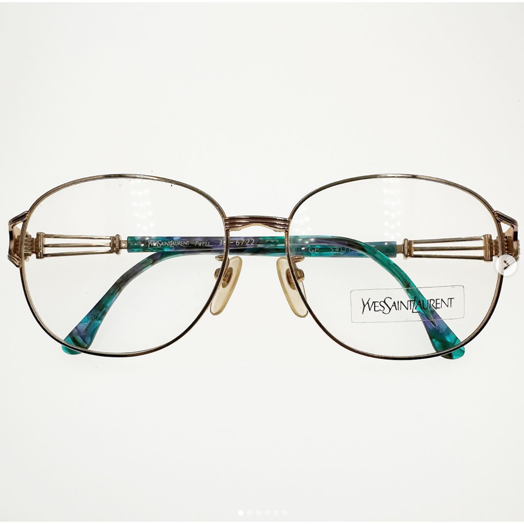ysl 復古造型金框眼鏡 藍綠鏡腳