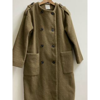 日本專櫃正品 lowrys farm 軍綠色長袖羊毛保暖厚實感雙排釦大衣外套