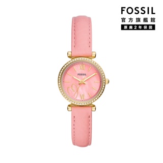 【FOSSIL 官方旗艦館】Carlie 甜美輕奢心型圈華仕女錶 粉色真皮錶帶 28MM ES5177