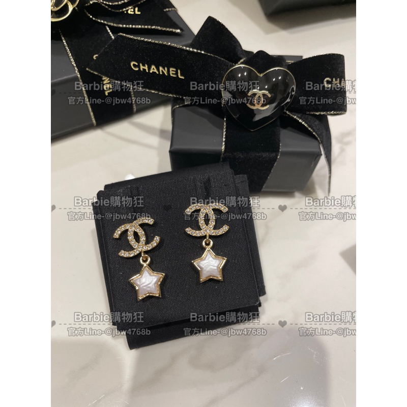 Chanel 正品現貨 abc402 水鑽雙c星星垂墜耳環