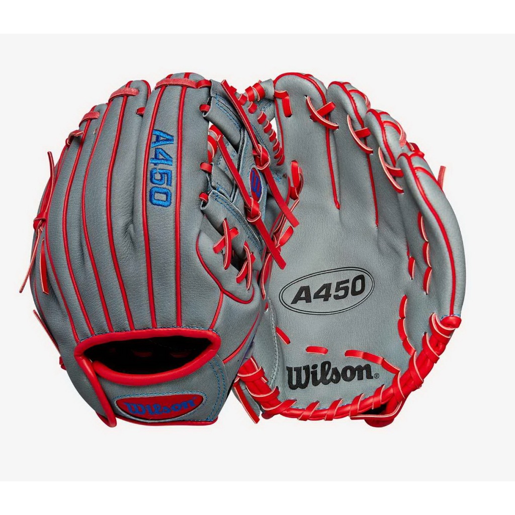 Wilson A450 少年用 棒球手套 壘球手套 10.75" (WBW1014711075)灰紅