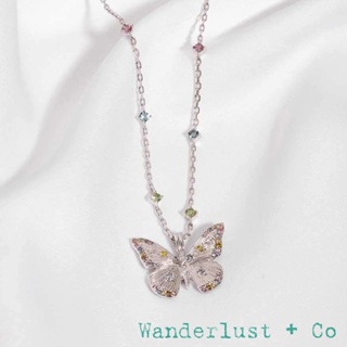 Wanderlust+Co 澳洲品牌 水晶蝴蝶項鍊 彩鑽銀色項鍊 Butterfly Rainbow